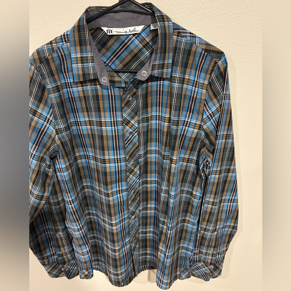 Travis Mathew Shirt Mens S Knit Snap Button Long Sleeve Casual